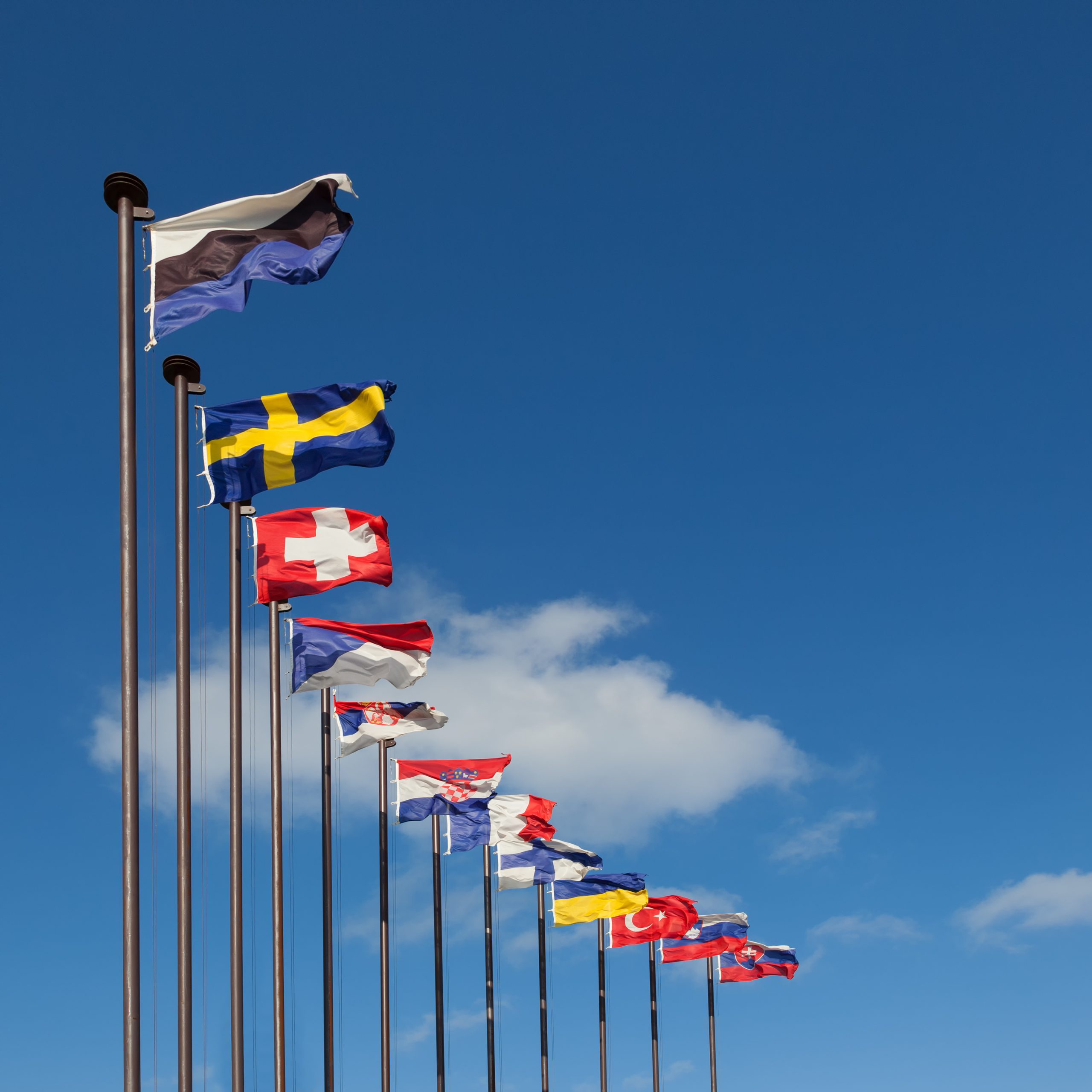 Waving flags of countries