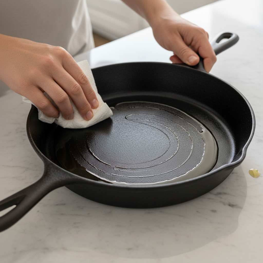 Clean Your Cast Iron Skillet with a thin layer of oil to maintain its essential seasoning.