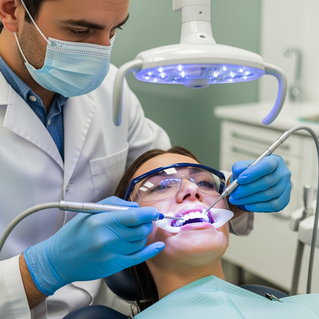 Fix Yellow Teeth with a professional in-office whitening treatment activated by a specialized light for fast and effective results
