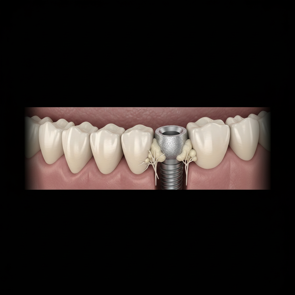 Osteointegración de implante dental en el hueso Precio de Implantes Dentales Completos en España: el implante de titanio se fusiona con el hueso