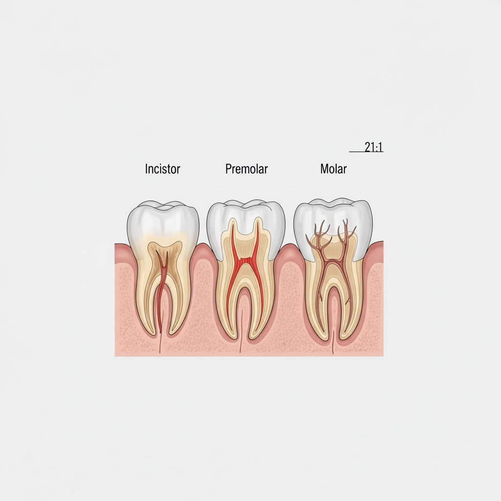 Tipos de Dientes y Conductos Radiculares Precio de Endodoncia en España: la complejidad varía significativamente según el tipo de diente afectado.