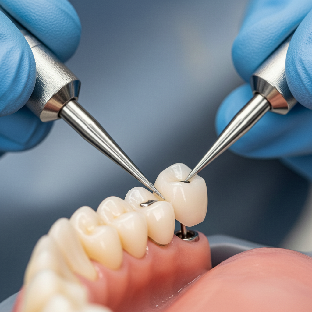 Corona de Zirconio Precio España, un proceso de cementado meticuloso para asegurar ajuste perfecto y durabilidad óptima.