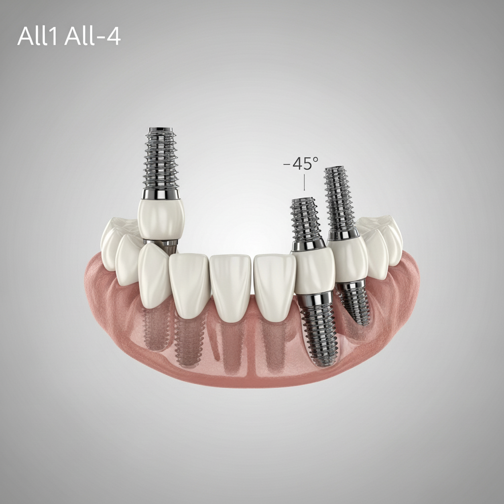 Implantes All-on-4 Precio España: la técnica utiliza cuatro implantes estratégicamente angulados para una rehabilitación completa inmediata