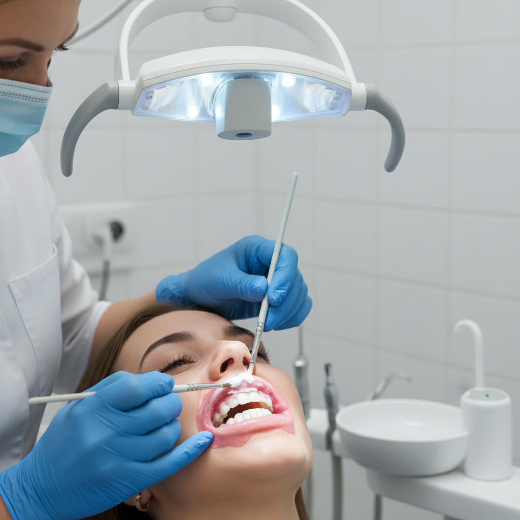 Blanqueamiento Dental en España: el proceso profesional de aplicación del gel en clínica con activación LED.