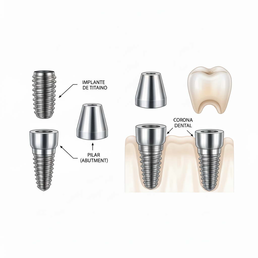 Cuánto Duran los Implantes Dentales: Visualización de los componentes individuales y su función esencial en la boca.