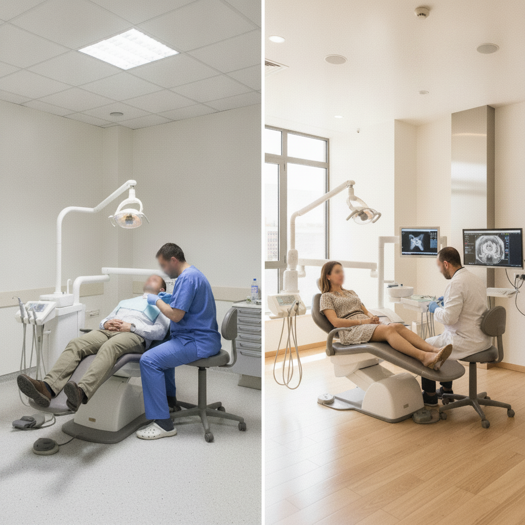 Dentista Público vs Privado España: una representación visual comparando dos sistemas de atención dental en el país.