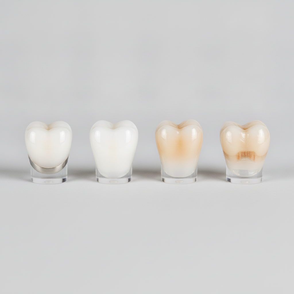 Materiales de coronas dentales, diferencias estéticas y de coste. Coronas Dentales Valencia Precio: Explorando los diversos materiales protésicos que influyen en el coste y la estética dental.