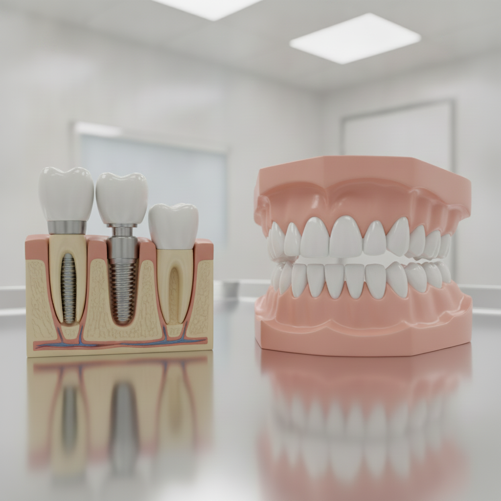 Implantes vs Dentadura. Comparativa visual de las soluciones modernas para la pérdida dental, implantes versus dentaduras