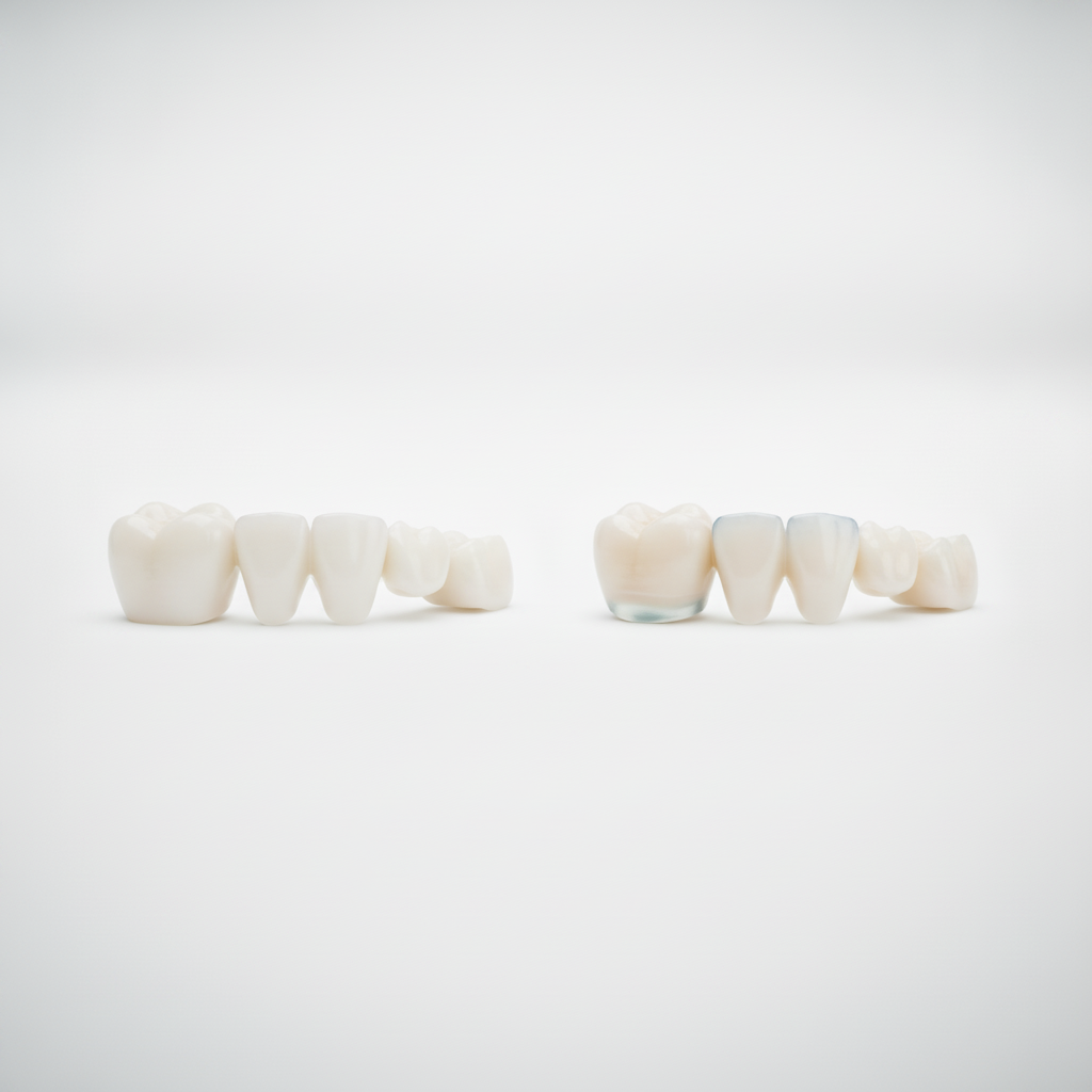 Zirconio y porcelana en odontología estética Zirconio vs Porcelana: La elección de materiales dentales, comparando resistencia y estética para la restauración.